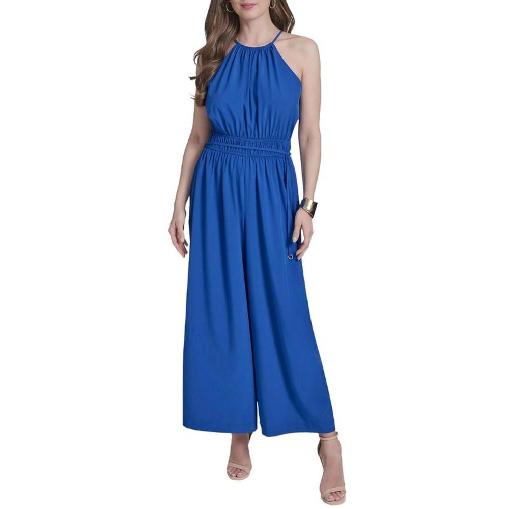 Halston Womens Tie-Back Halter Wide-Leg Jumpsuit 12 Regent - NWT $139